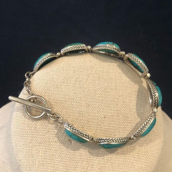 BARSE Oxidized Sterling Silver Teardrop Rectangle Turquoise Braided Bracelet - Picture 3 of 10